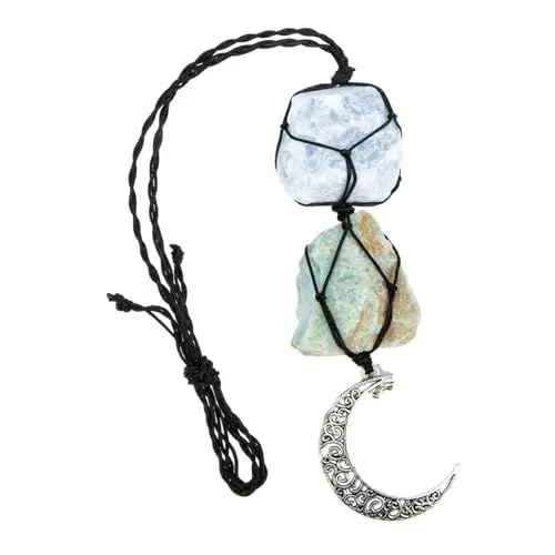Produktbild: BATHVEVE Car Pendant Crystal Stone Hanging Decoration Natürliche Handgewebte Dekoration Für Rückspiegel Einzigartiger Auto Blauen Kristallen Und Amazonit Modisches Accessoire Für Ihr