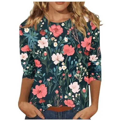 Produktbild: Batik Shirt Damen Langarm-Pailletten-T-Shirt für Damen Jeansbluse Damen Sommer Longshirt Damen Große Größen Shirt Frauen Rundhalsausschnitt Sommer Oberteile Blusenshirt Damen Blau 3XL