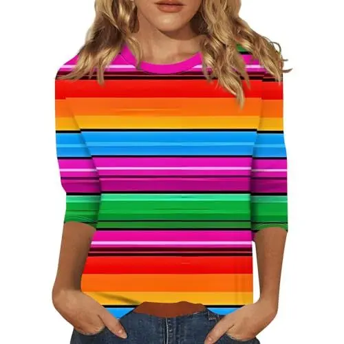 Produktbild: Batik Shirt Damen Langarm-Pailletten-T-Shirt für Damen Longshirt Damen 3/4 Arm Baumwolle Tshirt Damen T Shirt Pink Damen Tunika Damen Kurzarm Freizeitoberteile für Kinder Grün L
