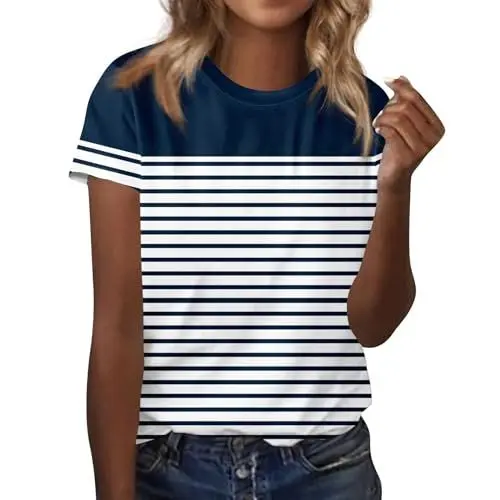 Produktbild: Batik Shirt Damen Longshirt Damen Longshirt Damen Sommer Tshirt Damen Weiss Baumwolle Damen Tunika Sommer Sommer Tops Lockeres Damen-T-Shirt für Den Sommer Damen Shirt Tshirt Blau 3XL