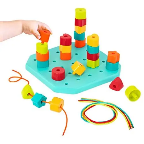 Produktbild: Battat Steckspiel und Fädelspiel – Motorikspielzeug, Lernspielzeug, Stapelturm mit Formen – Activity Center Spielzeug für Kinder ab 2 Jahre