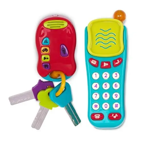 Produktbild: Battat – Sensorik Spielzeug – Baby Spielzeug Schlüssel und Handy – Spielzeugtelefon und Schlüsselbund Autoschlüssel – mit Lichtern und Geräuschen – für Kinder ab 18 Monaten – Handy und Schlüssel