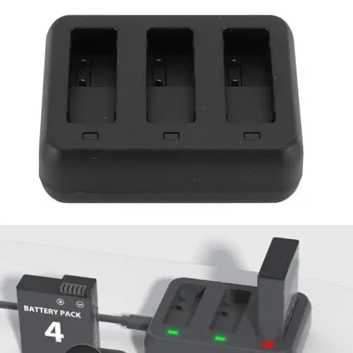 Produktbild: Batterieladegerät-Hub, 3-Kanal-Batterieladestation mit Kontrollleuchte, Typ-C-Schnellladegehäuse für Osmo Action 4, Action 3