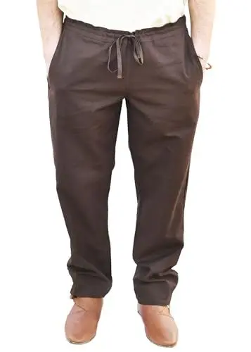 Produktbild: Battle-Merchant Mittelalter-Hose weit, gerade geschnitten, Hagen, LARP-Hose Wikingerhose Herren Ritterhose Baumwolle Piratenhose für Männer Mittelalter,Braun,XXL