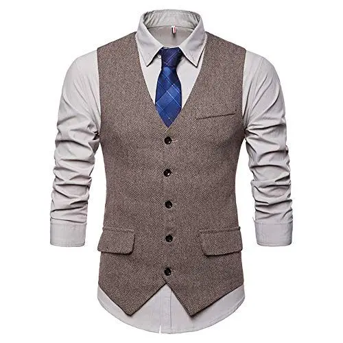Produktbild: Battnot Herren Anzug Weste Slim Fit Formelle Business Smoking Mantel, Männer Blazer für Hochzeit und Party Casual Schlanker Knopf-Hochzeitsfest-Kleid Vest Jacke Suit Regular Fit Mens Top Khaki S-XXL