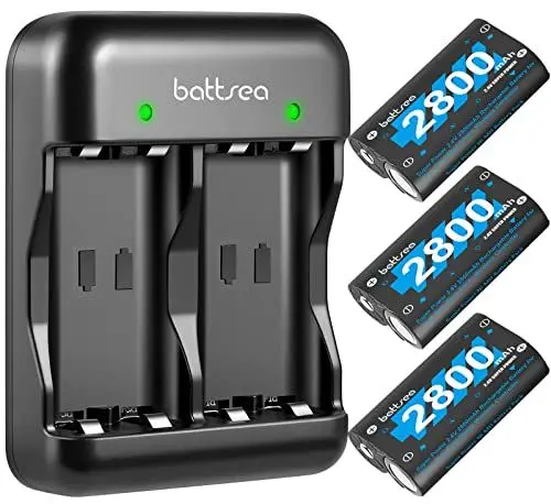 Produktbild: Battsea 3 x 2800mAh Wiederaufladbarer Akku für Xbox One/Series Controller mit Schnellladestation Kompatibel mit Xbox One/One S/One X/Series S Zubehör Xbox Controller Rechargeable Battery Pack Kit