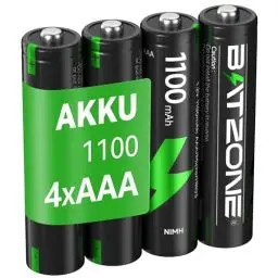 Produktbild: BATZONE wiederaufladbare AAA Akkus 4 Stück, Micro AAA Akku, Typ NI-MH 1100mAh AAA Akkus, geringe Selbstentladung 1.2v AAA Batterien, mit Batterie Schutzbox