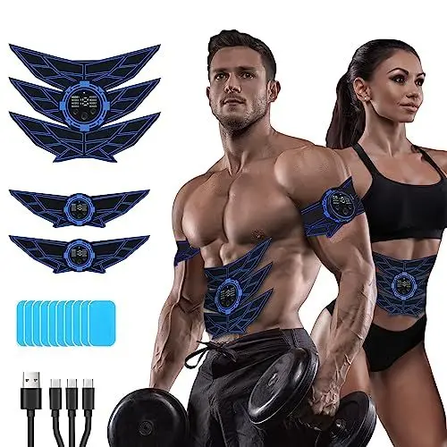 Produktbild: Bauchmuskeltrainer EMS Trainingsgerat, Bauchtrainer, Sicher Effektiv Schneller EMS Trainingsgerät Ganzkörper Muskeltrainer, 8 Modi und 15 Intensitäten, 10 Stück Ersatz-Hydrogels