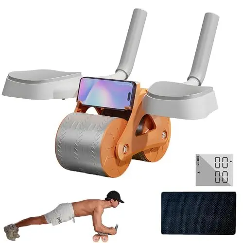 Produktbild: Bauchroller Bauchmuskeltrainer mit Rücklaufhilfe, Bauchtrainer für Zuhause, ab Roller mit Kniematte & Telefonhalter, Automatisches Rebound-Bauchrad für Kerntraining (with monitor)