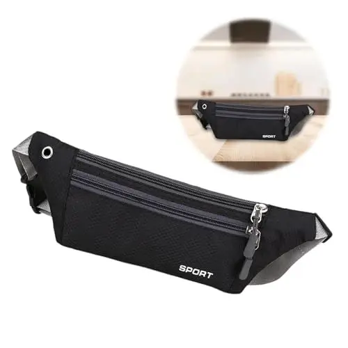 Produktbild: Bauchtasche, Bauchtasche Sport für Damen und Herren, Hüfttasche für Damen und Herren, Handytasche, wasserdichte Bauchtasche, Verstellbarer Bauchtasche für Outdoor Sport (Schwarz)