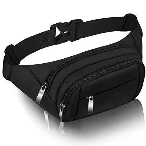 Produktbild: Bauchtasche Damen Große Kapazität Gürteltasche Herren 4 Reißverschluss Taschen wasserdichte Hüfttasche Schwarz für 7,9 ''Mini iPad & iPhone - mehrfächer für Sport Reisen Wandern Radfahren