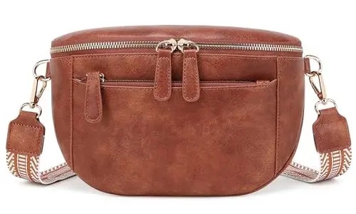 Produktbild: Bauchtasche Damen breiter Gurt, Umhängetasche Damen für Festival, Reisen, Leder Stylisch Crossbody Bag