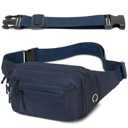 Produktbild: Bauchtasche Gürteltasche Hüfttasche mit Einem 30 cm Verlängerten Gürtel Unisex Modern Umhängetaschen Handytasche für Outdoor Reise Wandern Hundetraining Damen und Herren (Dunkelblau)
