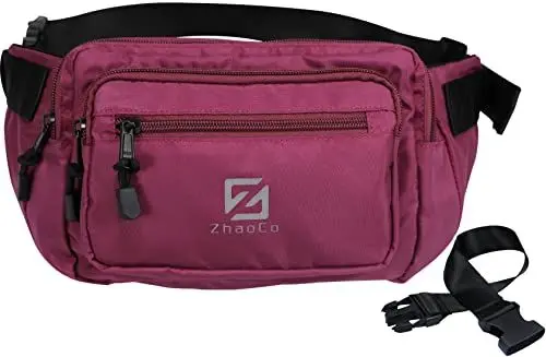 Produktbild: Bauchtasche Gürteltasche für Damen und Herren Hüfttasche Wasserdicht mit Verstellbarem Schnallenriemen für Hundespaziergang Laufen Wandern Joggen - Fuchsie