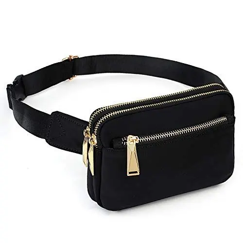 Produktbild: Bauchtasche Hüfttasche UTO für Herren und Damen wasserdichte NylonMode Schlanke, leichte Wasit Pack Tasche mit 3 Reißverschlusstaschen Schwarz