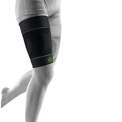 Produktbild: BAUERFEIND, 1 Paar Sport Kompressions-Oberschenkelbandage, Unisex, Rechts und Links tragbar, Für Ball- und Ausdauersportarten, Stärkung der Muskulatur, Gr. XL lang, Schwarz, 29345721700034