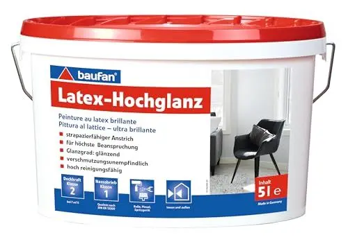 Produktbild: Baufan Latex-Hochglanz Farbe 5l | strapazierfähiger Anstrich | für höchste Beanspruchung | hoch reinigunsfähig | lösemittel- und weichmacherfrei
