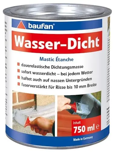Produktbild: Baufan Wasser-Dicht - 750ml I Dichtmasse sofort wasserdicht und dauerelastisch I faserverstärkt, rissüberbrückend bis 10 mm auch auf nassen Flächen