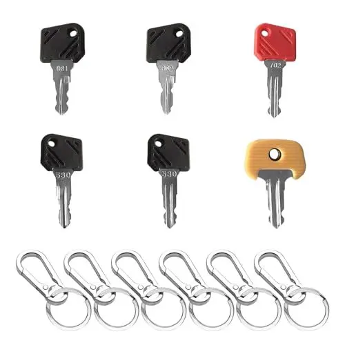 Produktbild: Baumaschinen Schlüssel Set, 6 Stück Ersatz Zündschlüssel 701 702 801 802 530 503 Gabelstapler Ersatzschlüssel mit Schlüsselanhänger Starterschlüssel Passend für Gabelstapler Stapler Radlader