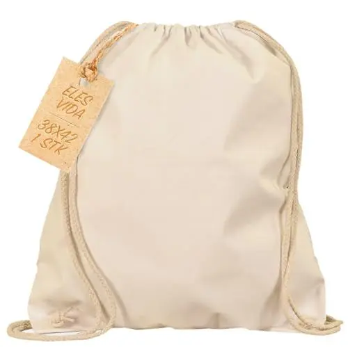 Produktbild: Baumwoll Turnbeutel 1 Stück 38 x 42 cm Sportbeutel - Rucksack Stofftasche Bag, Beutel, Baumwollbeutel, Jutebeutel Oeko-TEX® geprüft Stoffbeutel Damen & Herren, Kinder Gym Sack zum bemalen in Natur