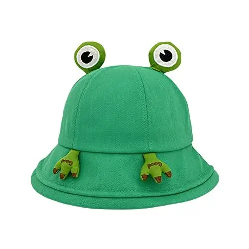 Produktbild: Baumwolle Frosch Eimer Hut, Frosch Fischerhut mit Augen, Anglerhut Frosch Sonnenhut Fischerhut, Sommer-Sonnenschutz Fischerhut Outing Hut Faltbarer Frosch Eimer Sonnenhut für Camping Wandern Grün