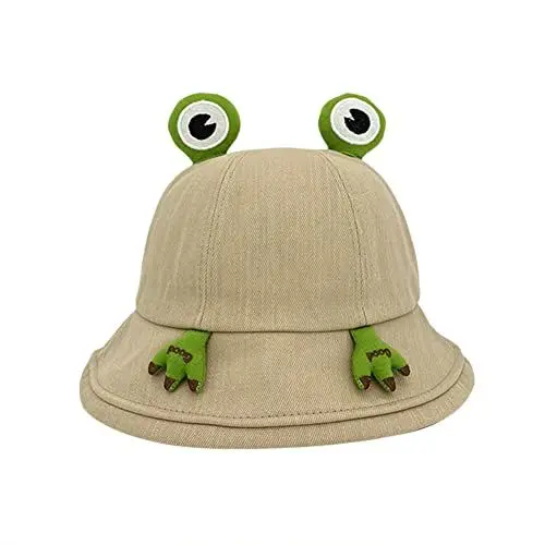 Produktbild: Baumwolle Frosch Eimer Hut, Frosch Fischerhut mit Augen, Anglerhut Frosch Sonnenhut Fischerhut, Sommer-Sonnenschutz Fischerhut Outing Hut Faltbarer Frosch Eimer Sonnenhut für Camping Wandern Khaki