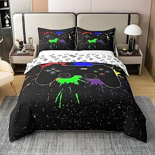 Produktbild: Baumwolle Gamer Bettwäsche Sets für Jungen,Reversible Gaming Bettbezug Set 155x220,Jungen Video Spiele Tröster Abdeckung,Playstation Entwürfe Bett Bequem für Jungen Zimmer,Gamepad Controller