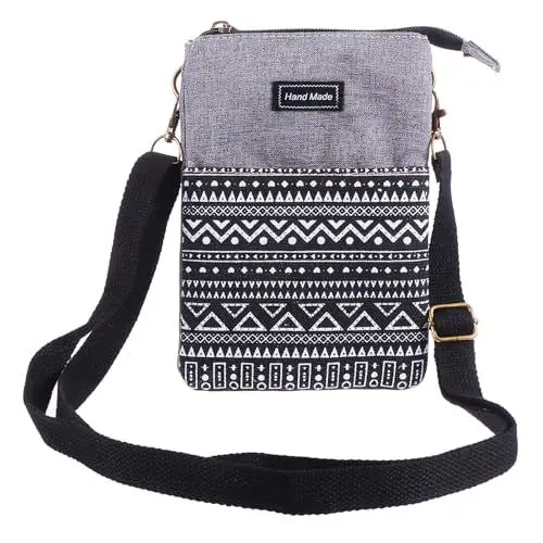 Produktbild: ibasenice Baumwolle Handytasche 6Inch Crossbody Handy Geldbörse Vielseitige Umhängetasche Frauen Handtasche Geldbörse Schultertasche Tasche für Arbeitsreisen Schwarz