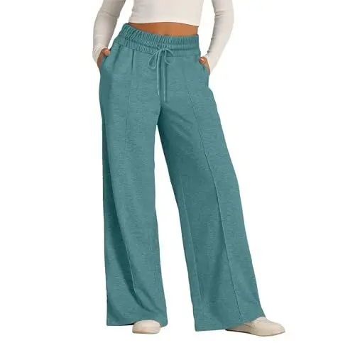 Produktbild: Baumwollhose Damen Lang Sport Jogginghose Baggy Yogahose Weites Bein High Waist Joggpants Frauen Graue