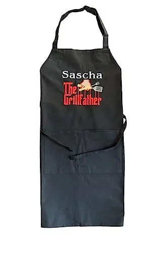 Produktbild: Baumwollschürze, Grillschürze, Kochschürze, Backschürze, personalisiert mit Motiv und Namen, das praktische individuelle Geschenk, Farbe:schwarz
