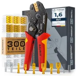 Produktbild: BAURIX® Crimpzange für Flachsteckhülsen 0,50–2,50 mm² – 300 Steckverbinder Set – Elektriker Werkzeug für zuverlässige Kabelverbindungen – KAIRON