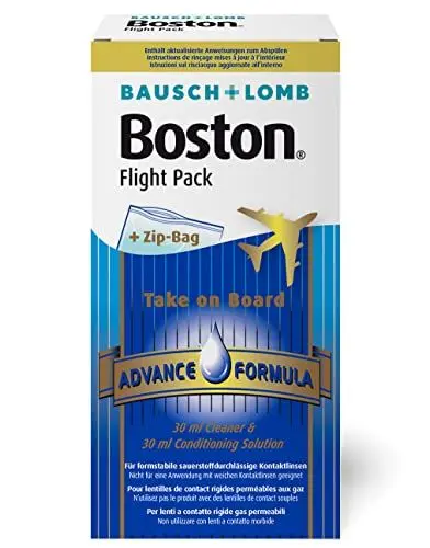 Produktbild: Bausch + Lomb Boston Advance Flight Pack, Reise-Set mit Kontaktlinsenreiniger 30 ml und Aufbewahrungsflüssigkeit 30 ml für harte Kontaktlinsen