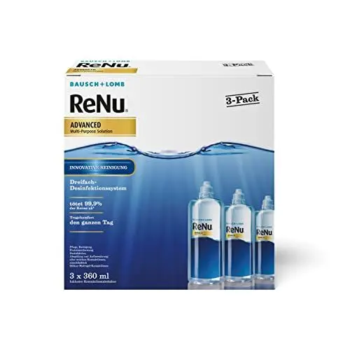 Produktbild: Bausch + Lomb ReNu Advanced Kombilösung mit 3fach Desinfektion - Kontaktlinsenreiniger, Aufbewahrungslösung, für weiche Linsen, 3er Pack 3 x 360 ml