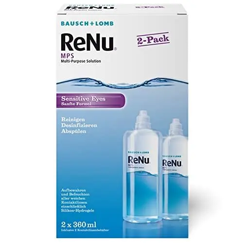 Produktbild: Bausch + Lomb ReNu MPS Sensitive Eyes Kombilösung - Kontaktlinsenreiniger und Aufbewahrungslösung, weiche Kontaktlinsen, 2 x 360 ml, Transparent