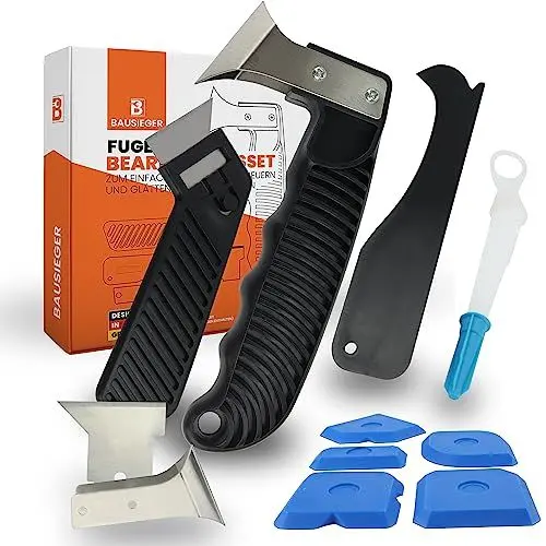 Produktbild: BAUSIEGER Silikonentferner Werkzeug Set (11-teilig) zur Entfernung und Erneuerung von Silikonfugen - Fugenkratzer, Fugenglätter Silikon Abzieher, Silikonfugenentferner, Silikonschaber & Fugenmesser