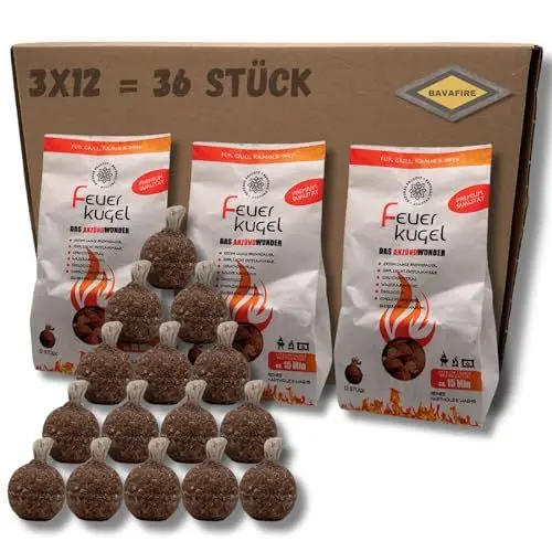 Produktbild: BAVAFIRE Feuerkugel Das Anzündwunder - 36 Premium Anzünder - Effektiver Grill- und Kaminanzünder aus Naturholz & Öko-Wachs natürliche Anzündhilfe für Ofen, Kamin und Grill
