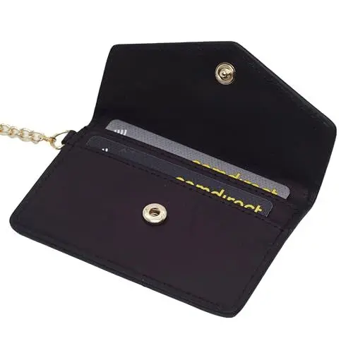 Produktbild: BAWAKO Kartenetui Leder, Kreditkartenetui RFID Schutz, Fahrzeugschein, Ausweis, Karten, Tragbar Kleine Handtasche (Schwarz)