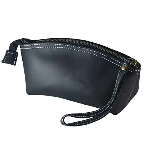 Produktbild: BAWAKO Premium Lederetui Clutch Kosmetiktasche Schminktasche aus hochwertige Echtleder, Schickes Federmäppchen Kleines Mäppchen für Damen und Mädchen (Schwarz)
