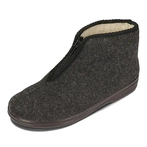 Produktbild: BAWAL Damen Herren Warme Hausschuhe aus Filz mit Wolle Gefüttert Reißverschluss Unisex Hüttenschuhe 36-46 EU (Grau/Schwarz, 46)