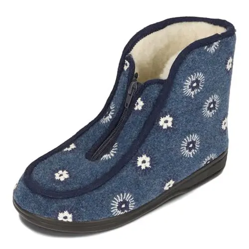 Produktbild: BAWAL Damen Herren Warme Hausschuhe aus Filz mit Wolle Gefüttert Reißverschluss Unisex Hüttenschuhe 36-46 EU (Marineblau, EU Schuhgrößensystem, Erwachsene, Numerisch, M, 39)