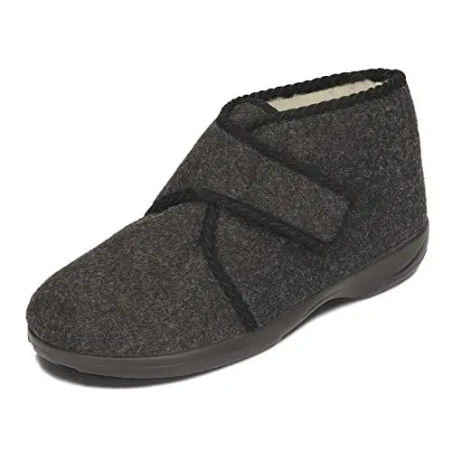 Produktbild: BAWAL Damen Herren Warme Hausschuhe aus Filz mit Wolle Klettverschluss Unisex Hüttenschuhe 36-46 EU (Grau/Schwarz, EU Schuhgrößensystem, Erwachsene, Numerisch, M, 46)