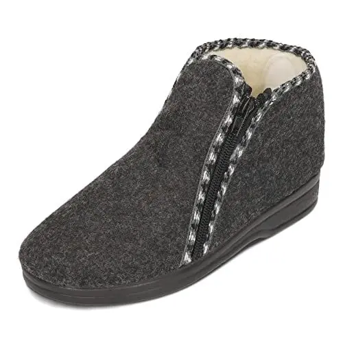 Produktbild: BAWAL Damen Herren Warme Hausschuhe aus Filz mit Wolle Reißverschluss Unisex Hüttenschuhe 36-46 EU (Grau/Weiß, 39)
