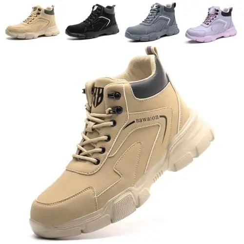 Produktbild: Bawalon Sicherheitsstiefel Herren Leicht Sicherheitsschuhe Herren Damen Wasserdicht Arbeitsschuhe mit Stahlkappe Khaki 43 EU