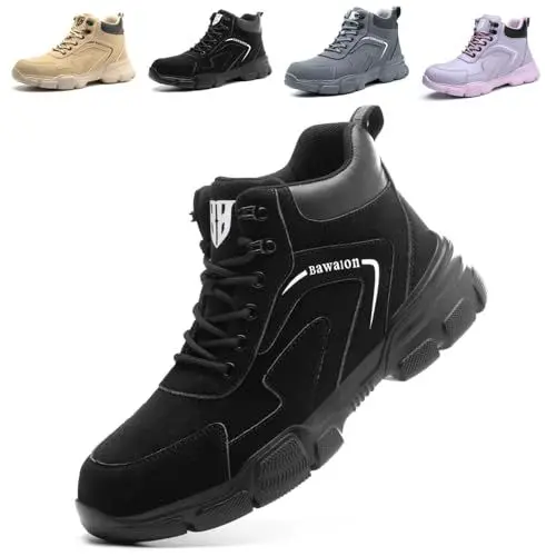 Produktbild: Bawalon Sicherheitsstiefel Herren Leicht Sicherheitsschuhe Herren Damen Wasserdicht Arbeitsschuhe mit Stahlkappe Schwarz 45 EU