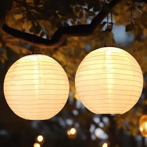 Produktbild: Bawoo Solar Lampions Außen, 2 Stück 30cm Solar LED Laterne Wasserdicht Warmweiß Hängende Solarbetrieben Gartenlaterne für Garten Terrasse Hof usw.