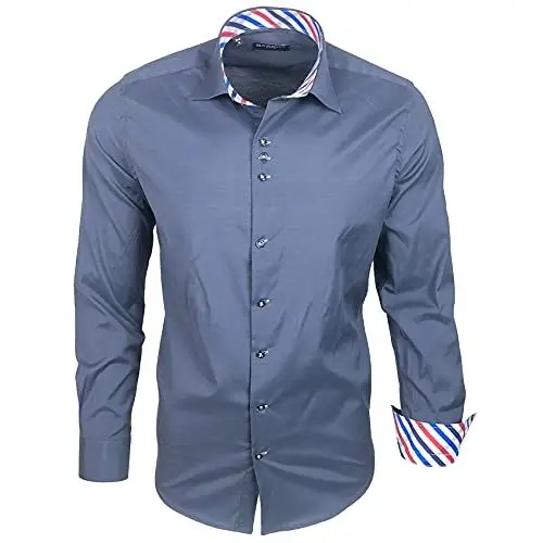 Produktbild: Baxboy 501 Herrenhemd Herren Kariert Hemd Men Dress Shirt Kentkragen Langarm Business Karohemd Freizeithemd, Farbe:Anthrazit, Größe:M