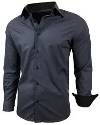 Produktbild: Baxboy Herren-Hemd Slim-Fit Bügelleicht Für Anzug, Business, Hochzeit, Freizeit - Langarm Hemden für Männer Langarmhemd R-44, Farbe:Anthrazit, Größe:S