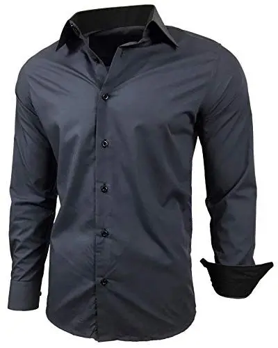 Produktbild: Baxboy Herren-Hemd Slim-Fit Bügelleicht Für Anzug, Business, Hochzeit, Freizeit - Langarm Hemden für Männer Langarmhemd R-44, Farbe:Anthrazit, Größe:S