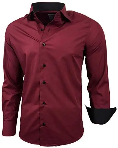 Produktbild: Baxboy Herren-Hemd Slim-Fit Bügelleicht Für Anzug, Business, Hochzeit, Freizeit - Langarm Hemden für Männer Langarmhemd R-44, Farbe:Bordo, Größe:4XL