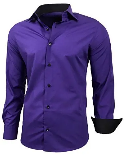 Produktbild: Baxboy Herren-Hemd Slim-Fit Bügelleicht Für Anzug, Business, Hochzeit, Freizeit - Langarm Hemden für Männer Langarmhemd R-44, Farbe:Lila, Größe:4XL